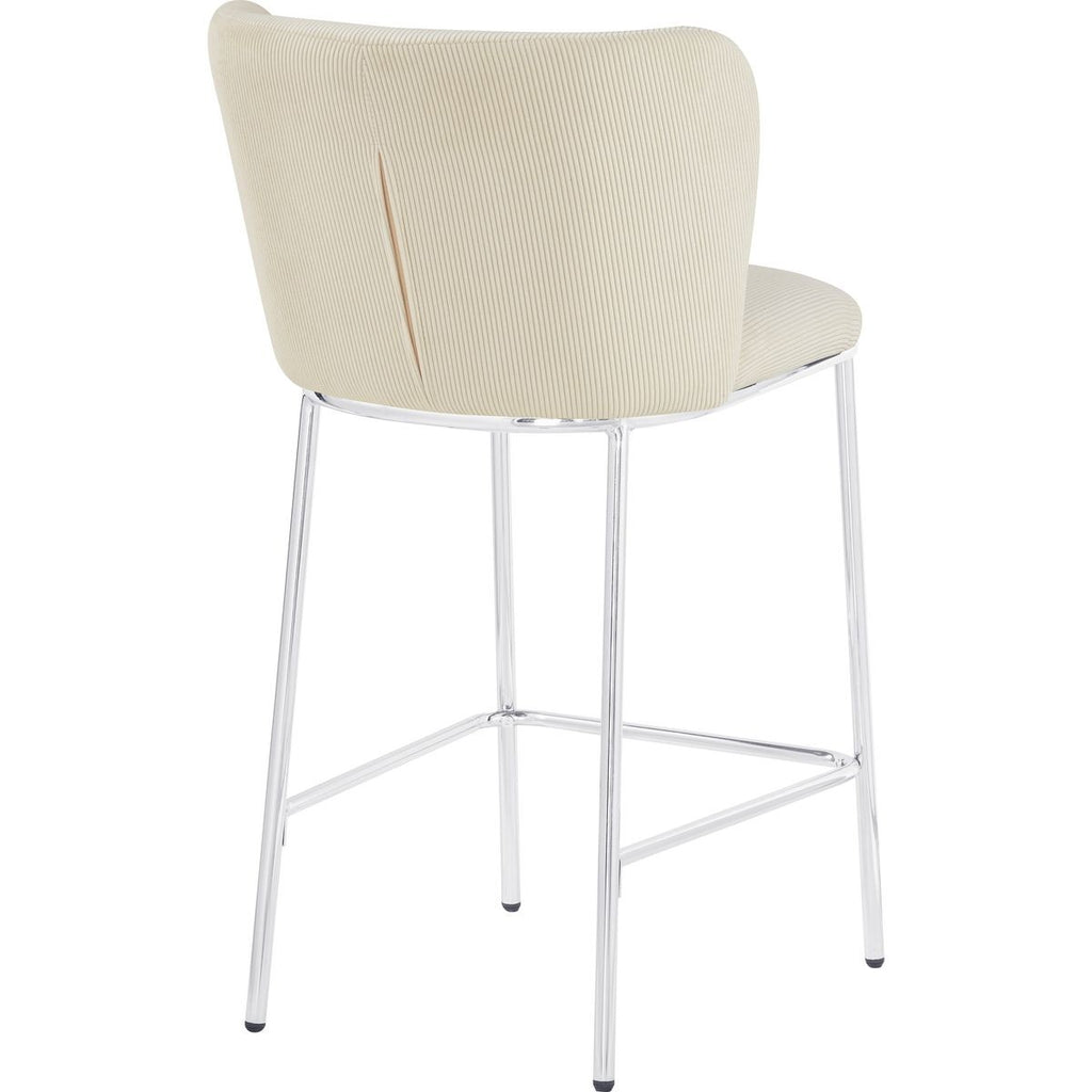 Toma - Lot de 2 Tabourets de Bar en Velours Côtelé, Piètement Chromé - Beige