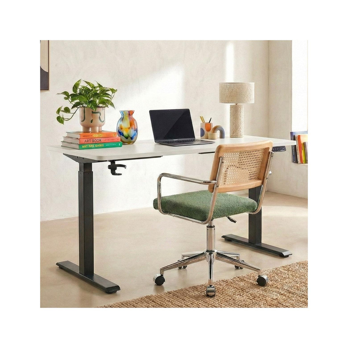 Up&Down - Bureau Assis-Debout Électrique Réglable 72-120 cm avec Ports USB - Blanc