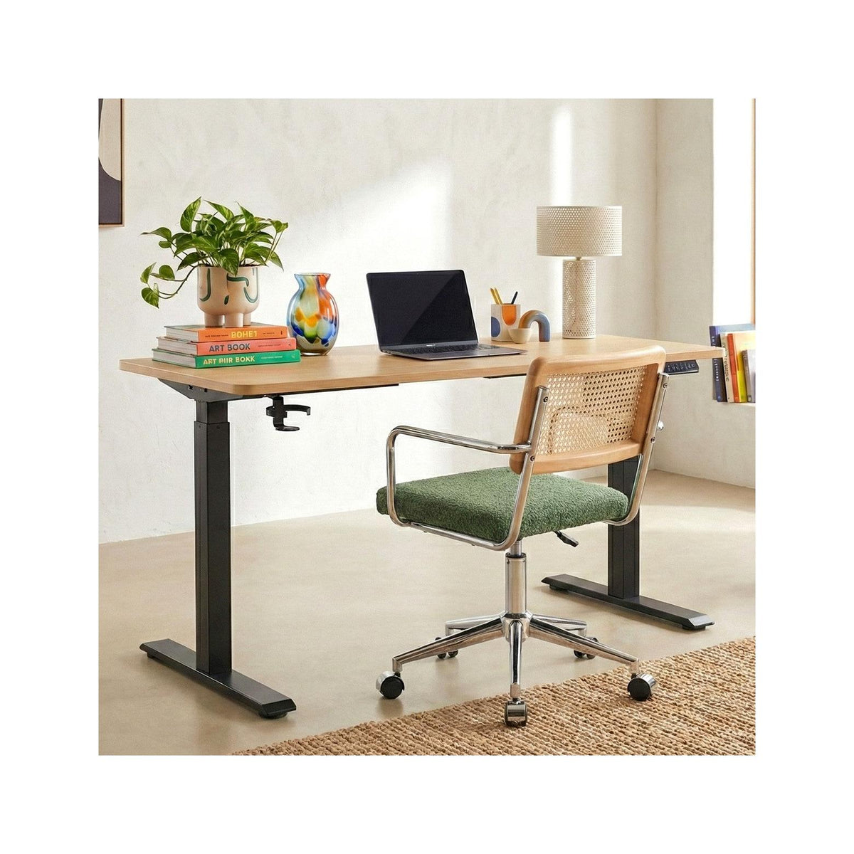 Up&Down - Bureau Assis-Debout Électrique Réglable 72-120 cm avec Ports USB - Effet - Bois