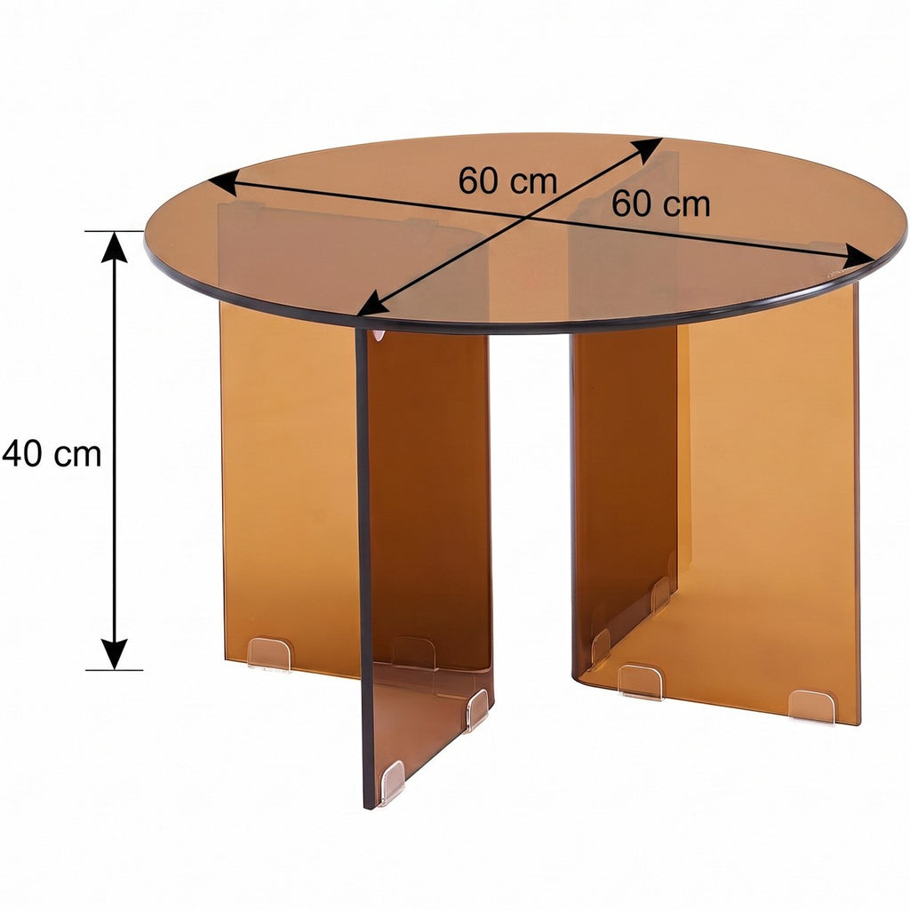 Vibe - Table Basse Ronde en Verre Trempé Caramel Ø60 cm - Marron
