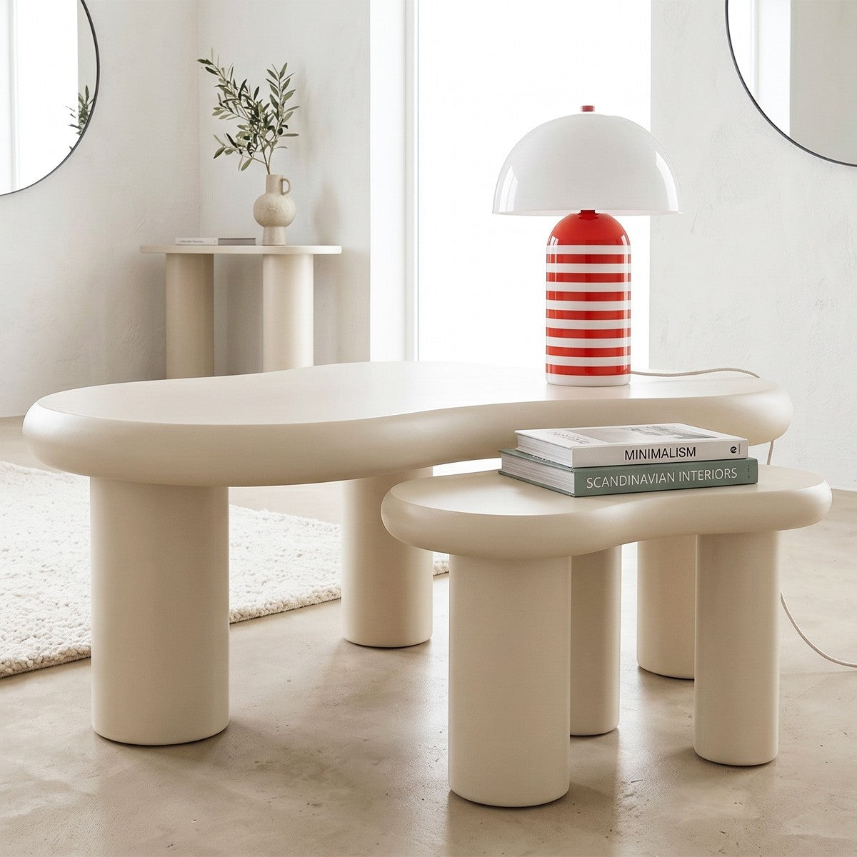 Wave - Lot de 2 Tables Basses Organiques Gigognes - Beige