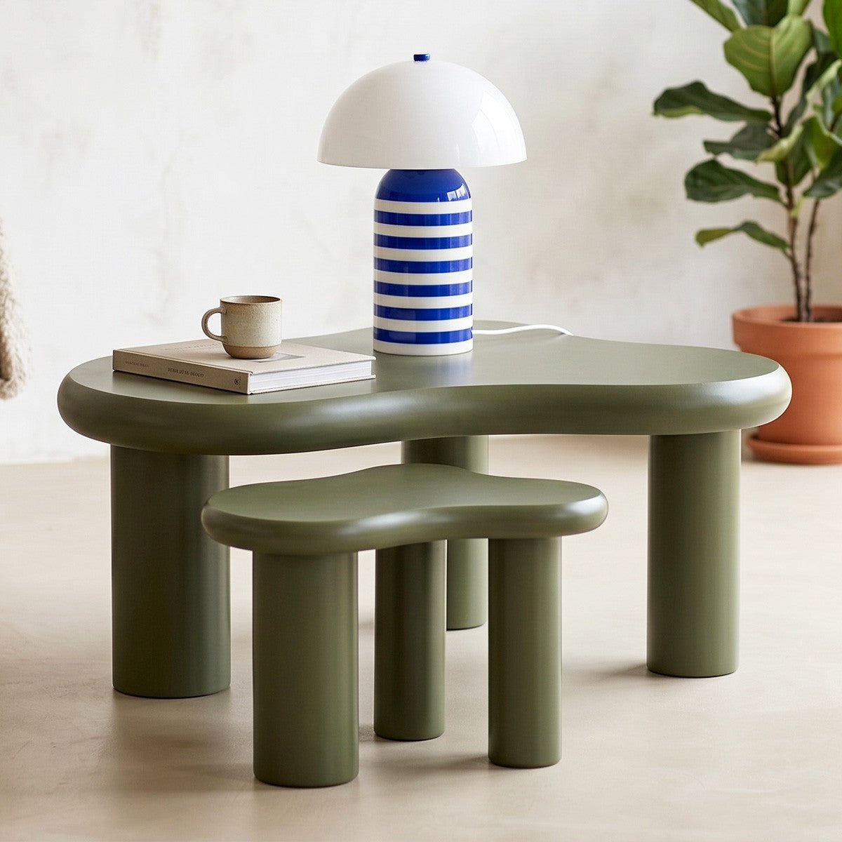 Wave - Lot de 2 Tables Basses Organiques Gigognes Mat - Vert
