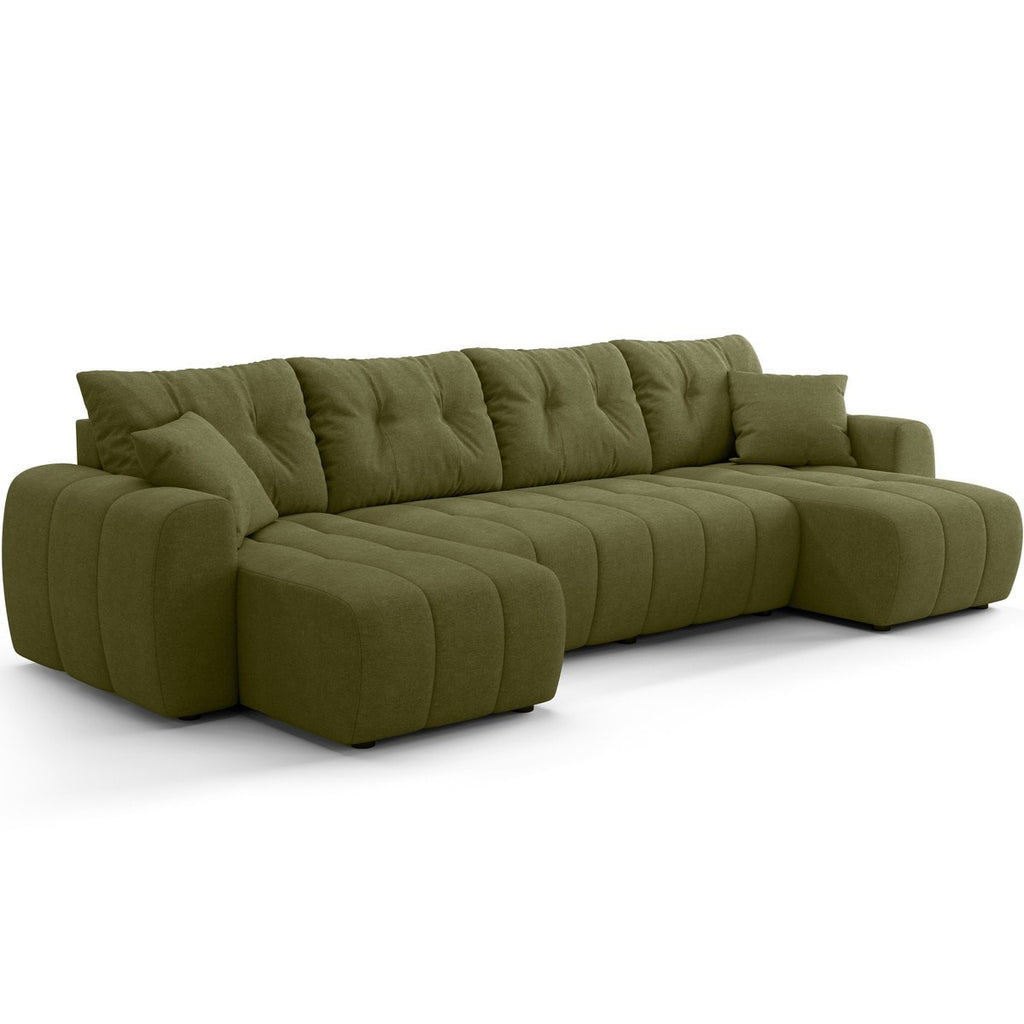 Alba - Divano Panoramico Letto - Tessuto Ciniglia - Verde Oliva