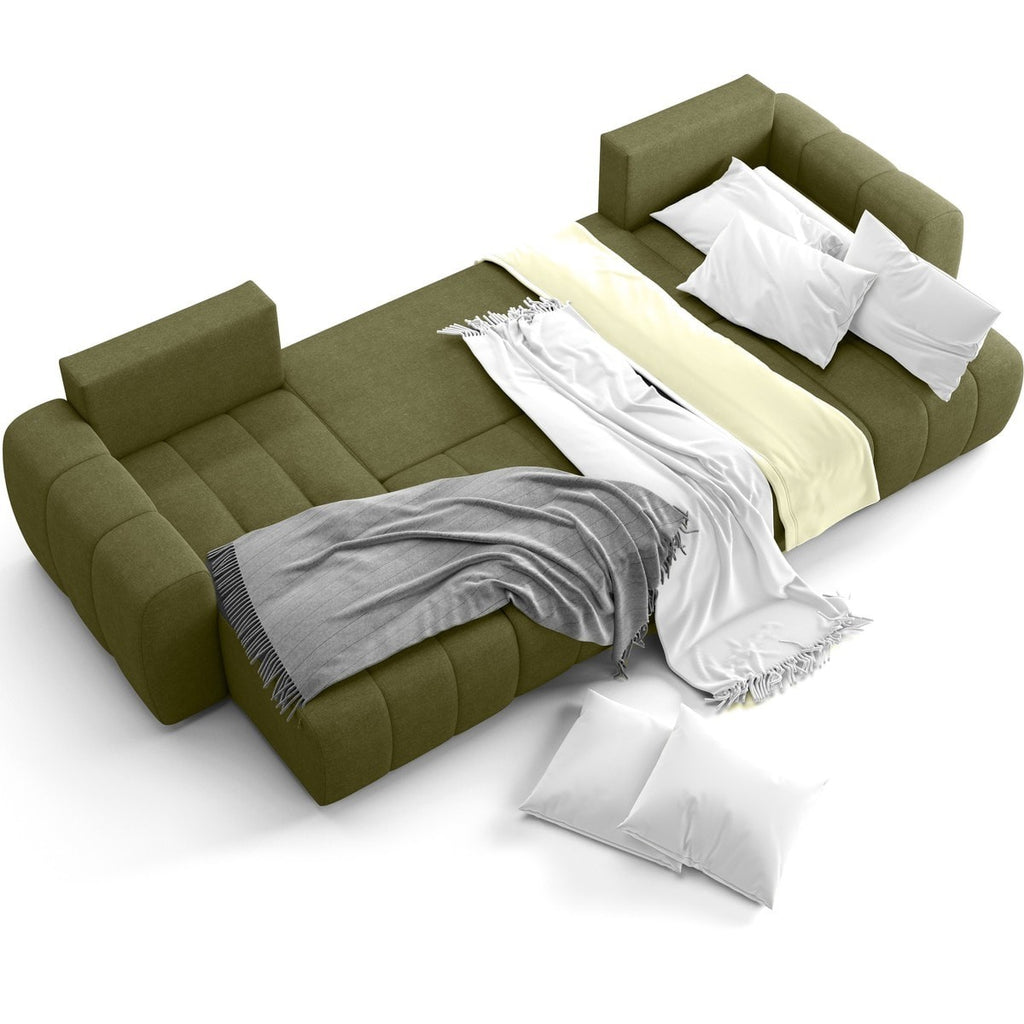 Alba - Divano Panoramico Letto - Tessuto Ciniglia - Verde Oliva