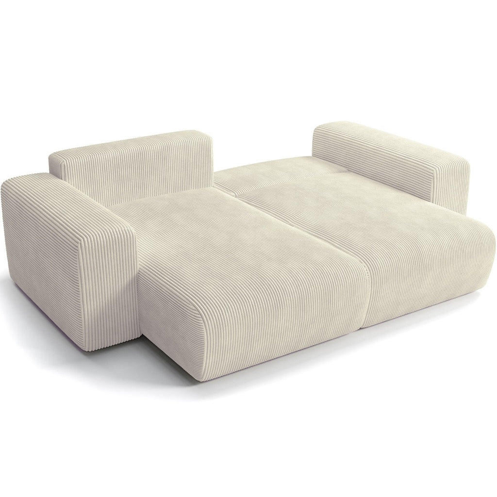 Amara - Canapé d'Angle Convertible Réversible 3 Places en Velours Côtelé - Beige
