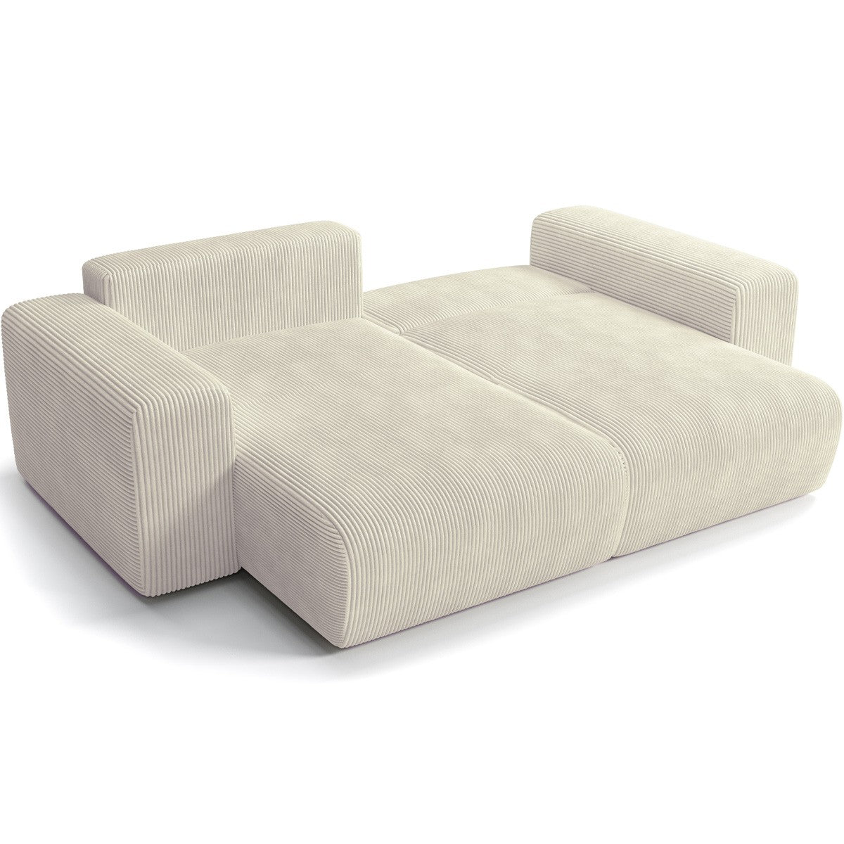 Amara - Canapé d'Angle Convertible Réversible 3 Places en Velours Côtelé - Beige