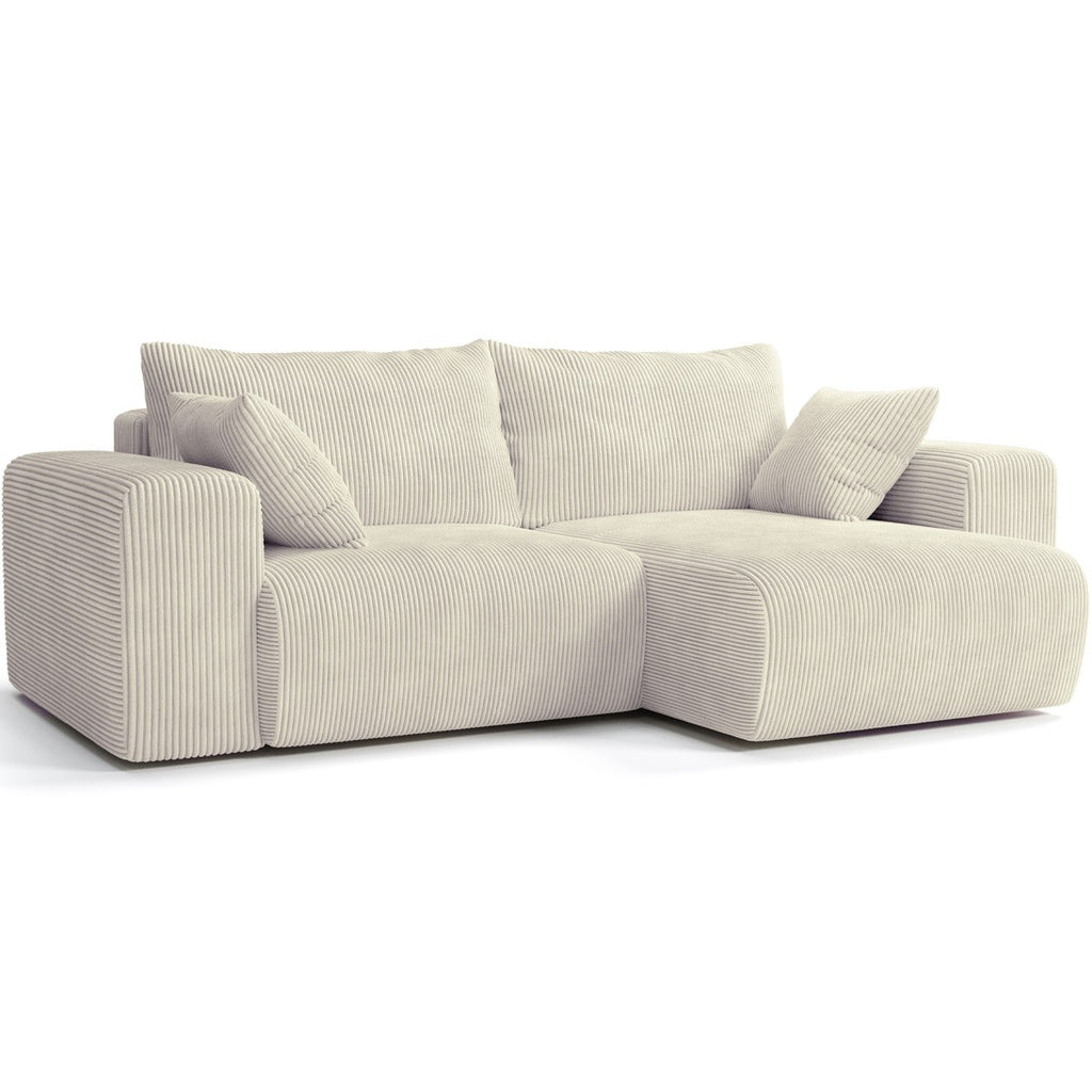 Amara - Canapé d'Angle Convertible Réversible 3 Places en Velours Côtelé - Beige