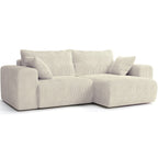 Amara - Canapé d'Angle Convertible Réversible 3 Places en Velours Côtelé - Beige