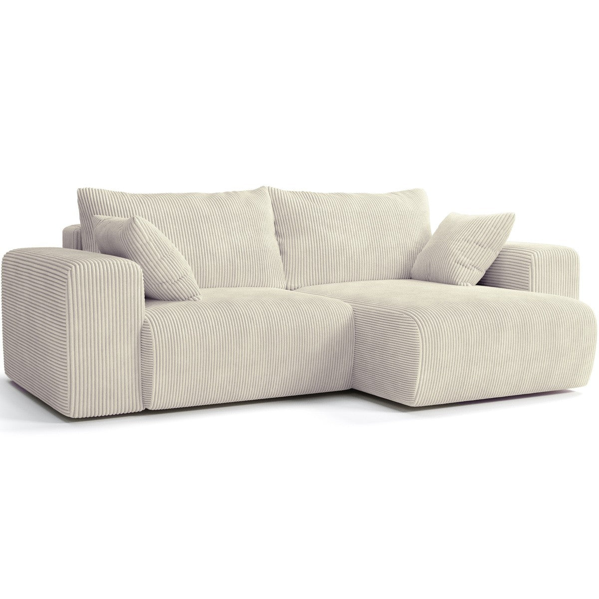 Amara - Canapé d'Angle Convertible Réversible 3 Places en Velours Côtelé - Beige