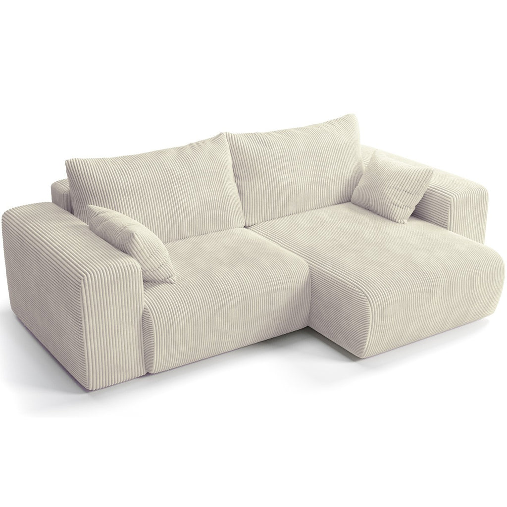 Amara - Canapé d'Angle Convertible Réversible 3 Places en Velours Côtelé - Beige