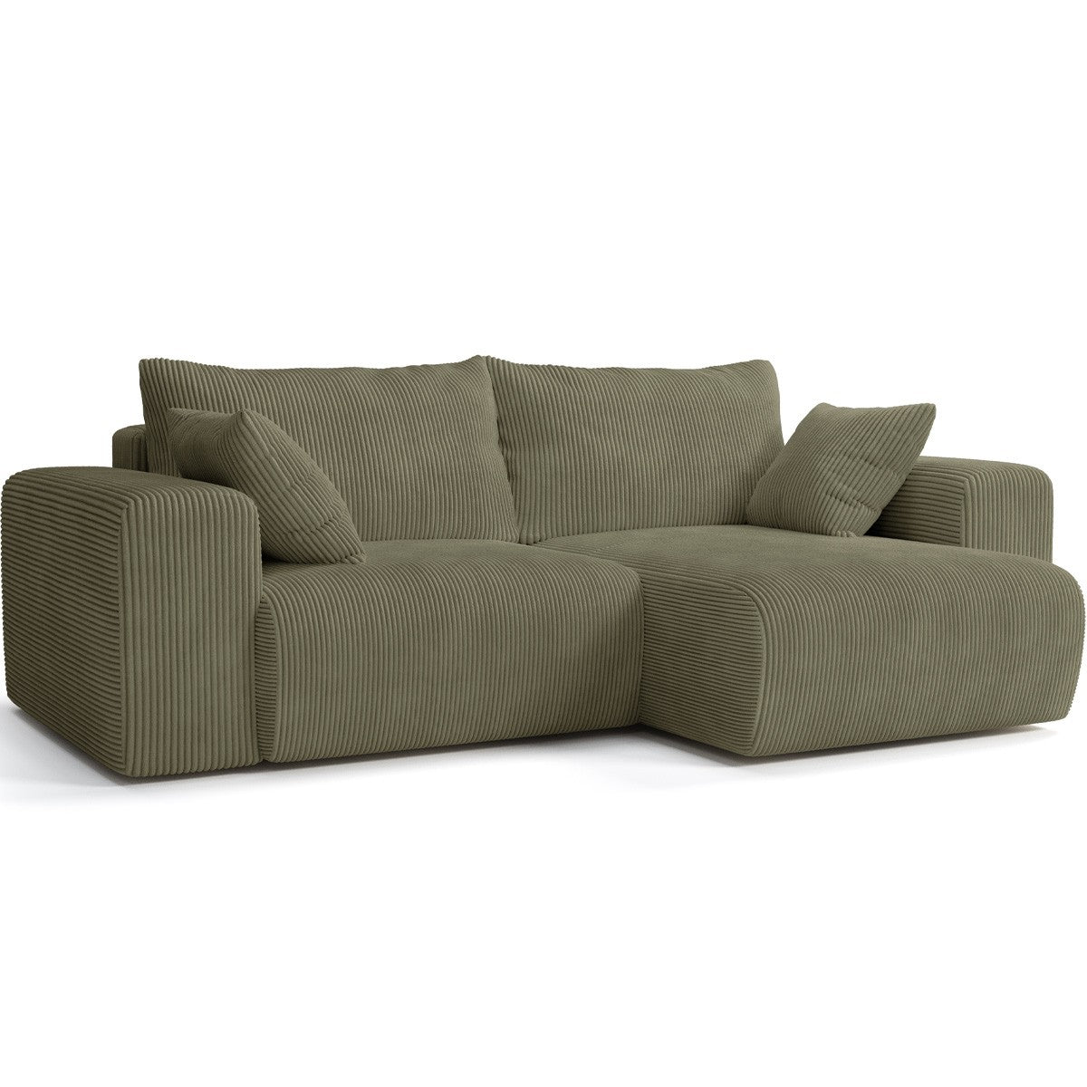 Amara - Canapé d'Angle Convertible Réversible 3 Places en Velours Côtelé - Vert Kaki