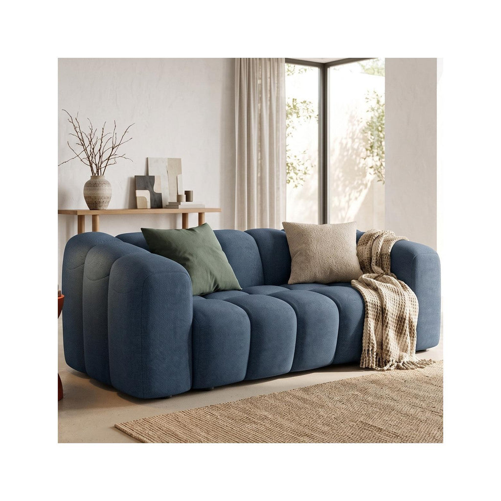 Belleville - Canapé Capitonné 3 Places en Tissu Chenille - Bleu Foncé