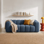 Belleville - Canapé Capitonné 3 Places en Tissu Chenille - Bleu Foncé