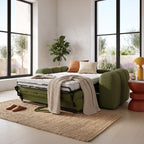Belleville - Canapé Capitonné Convertible 3 Places en Tissu Chenille - Ouverture Express - Vert Olive
