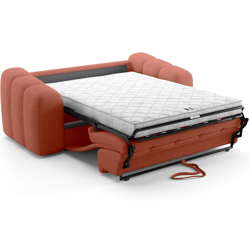 Belleville - Canapé Capitonné Convertible 3 Places en Tissu Chenille - Ouverture Express - Terracotta