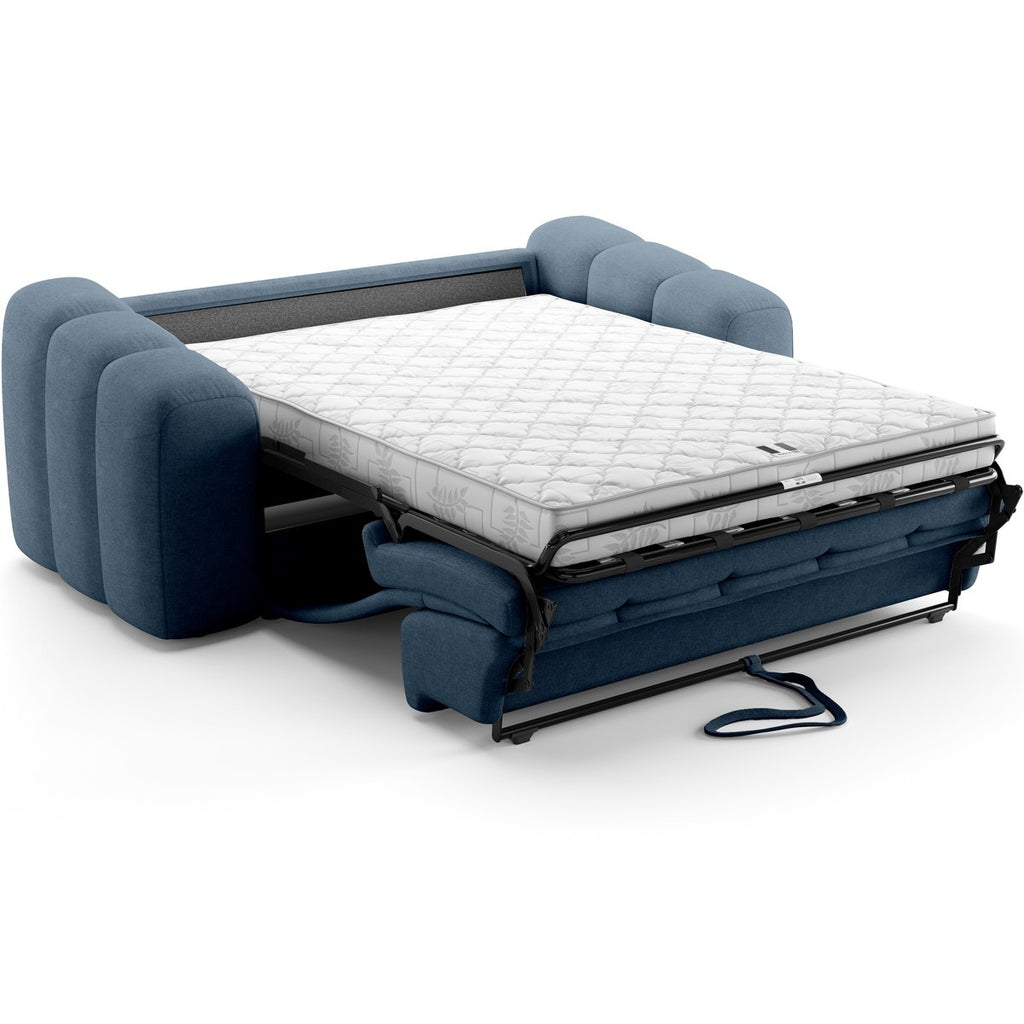Belleville - Canapé Capitonné Convertible 3 Places en Tissu Chenille - Ouverture Express - Bleu Foncé