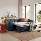 Belleville - Canapé Capitonné Convertible 3 Places en Tissu Chenille - Ouverture Express - Bleu Foncé