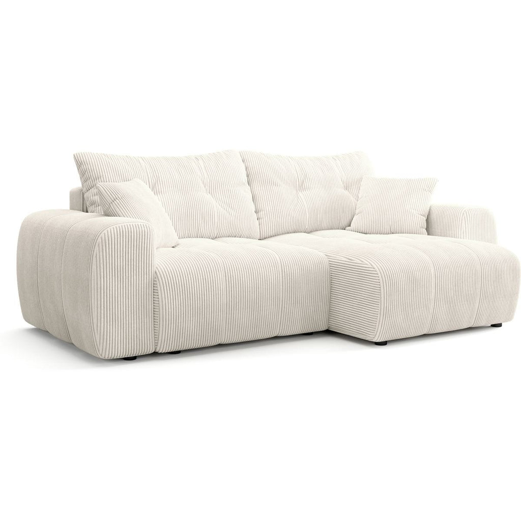 Alba - Canapé d'Angle Réversible Convertible 4 Places en Velours Côtelé - Beige