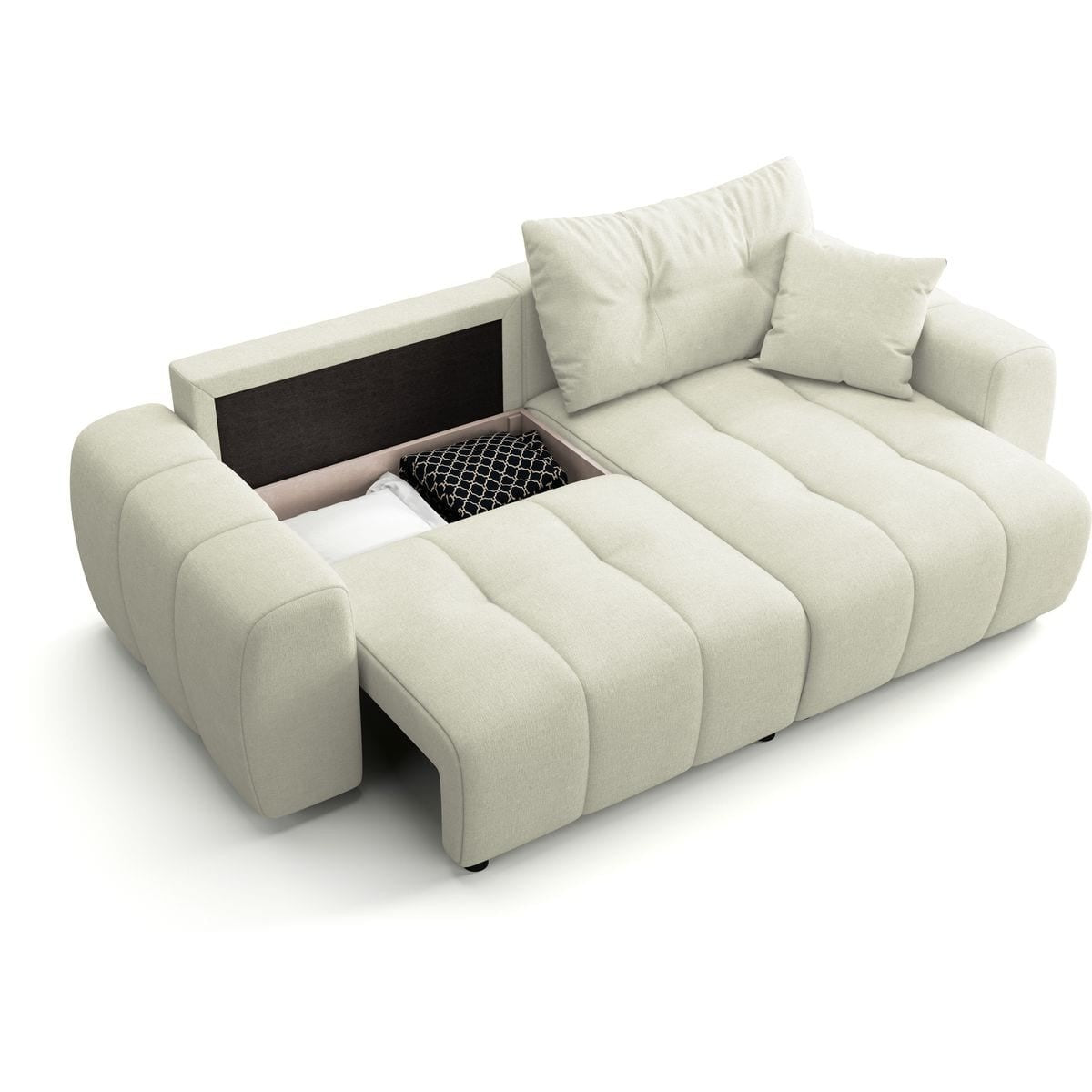 Alba - Canapé d'Angle Réversible Convertible 4 Places en Tissu Chenille - Beige