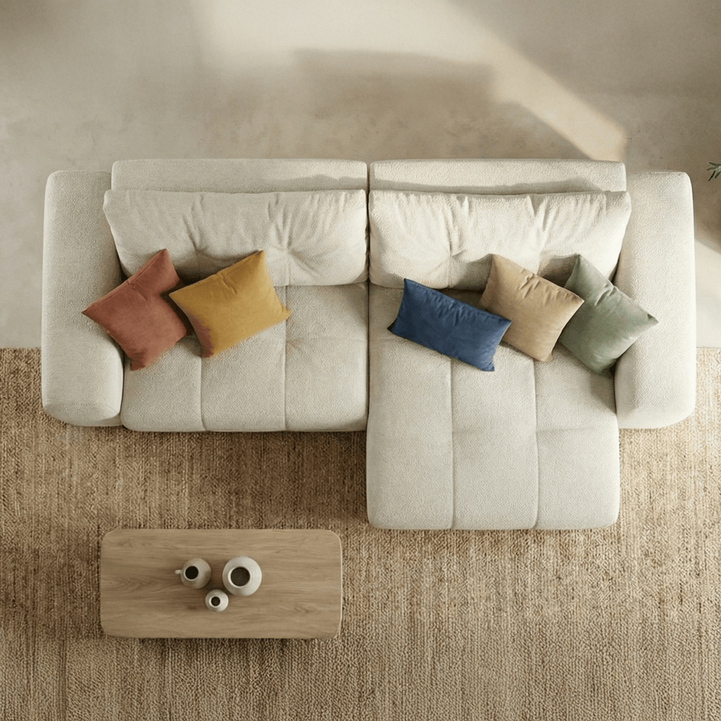 Alba - Canapé d'Angle Réversible Convertible 4 Places en Tissu Chenille - Beige