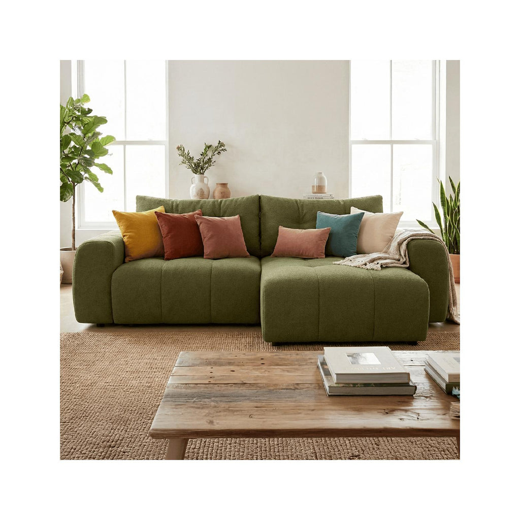 Alba - Canapé d'Angle Réversible Convertible 4 Places en Tissu Chenille - Vert Olive
