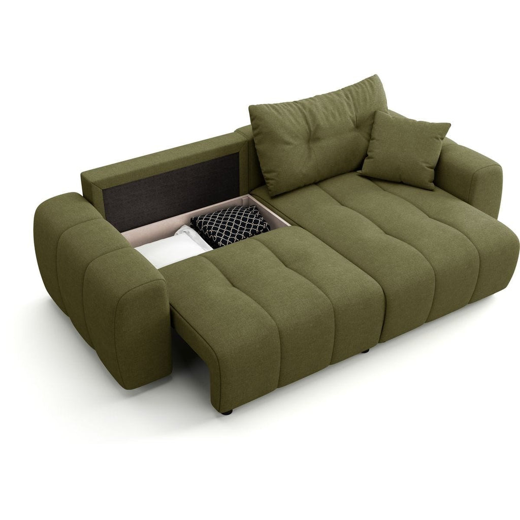 Alba - Canapé d'Angle Réversible Convertible 4 Places en Tissu Chenille - Vert Olive