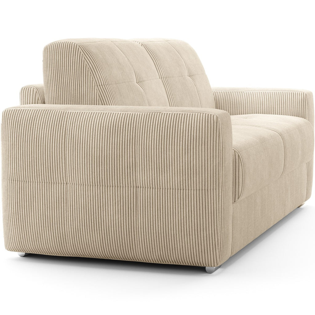 Cassian - Canapé Capitonné Convertible 3 Places en Velours Côtelé - Ouverture Express - Beige