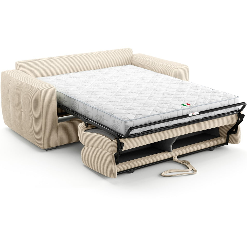 Cassian - Canapé Capitonné Convertible 3 Places en Velours Côtelé - Ouverture Express - Beige