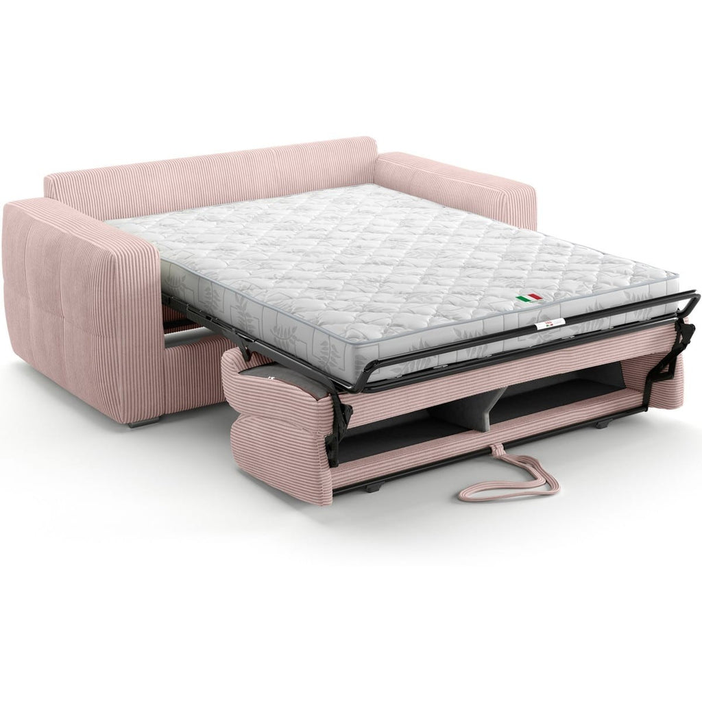 Cassian - Canapé Capitonné Convertible 3 Places en Velours Côtelé - Ouverture Express - Rose Pâle