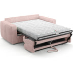Cassian - Canapé Capitonné Convertible 3 Places en Velours Côtelé - Ouverture Express - Rose Pâle