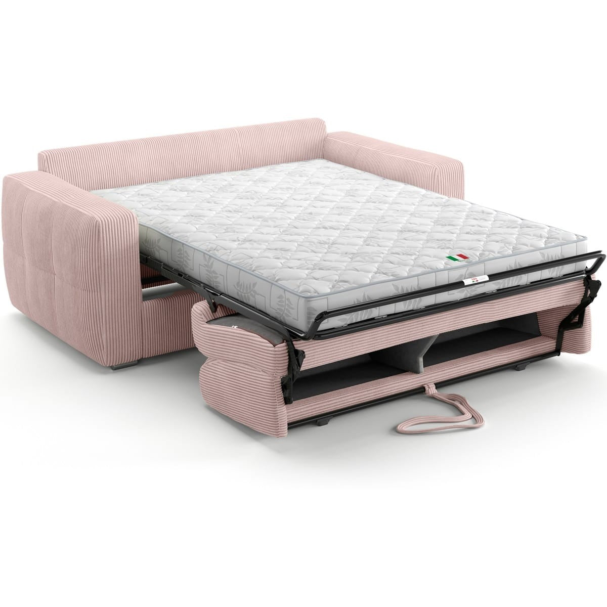 Cassian - Canapé Capitonné Convertible 3 Places en Velours Côtelé - Ouverture Express - Rose Pâle