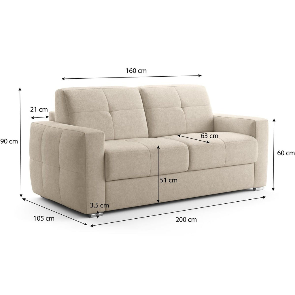 Cassian - Canapé Capitonné Convertible 3 Places en Tissu Chenille - Ouverture Express - Beige