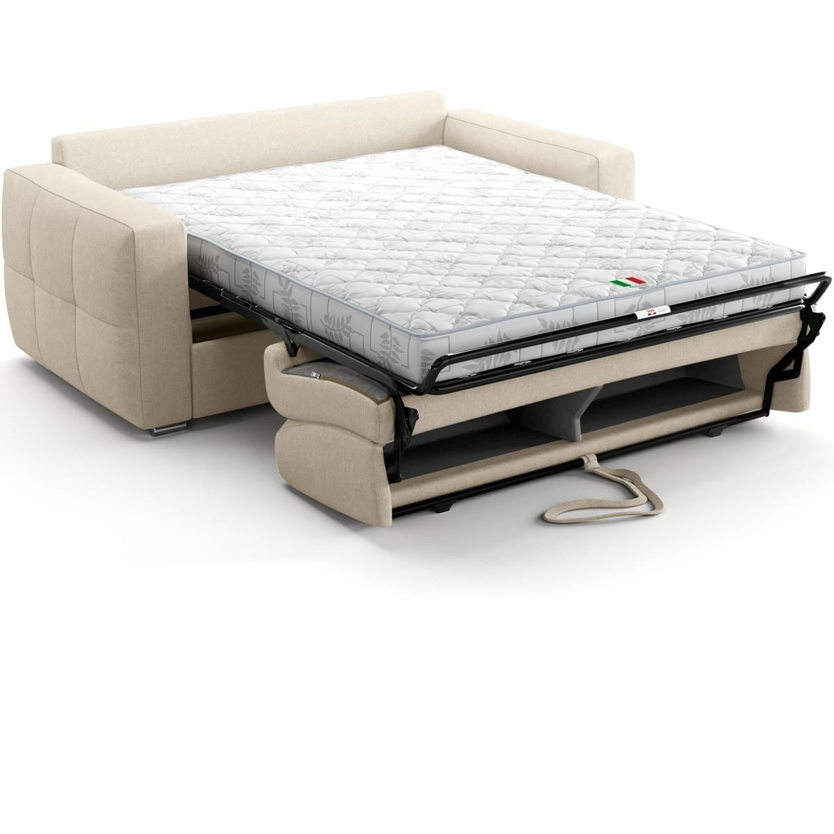 Cassian - Canapé Capitonné Convertible 3 Places en Tissu Chenille - Ouverture Express - Beige