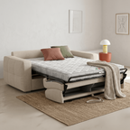 Cassian - Canapé Capitonné Convertible 3 Places en Tissu Chenille - Ouverture Express - Beige