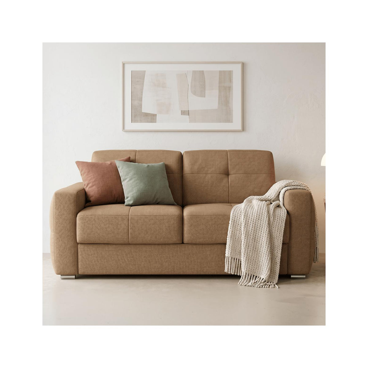 Cassian - Canapé Capitonné Convertible 3 Places en Tissu Chenille - Ouverture Express - Moka