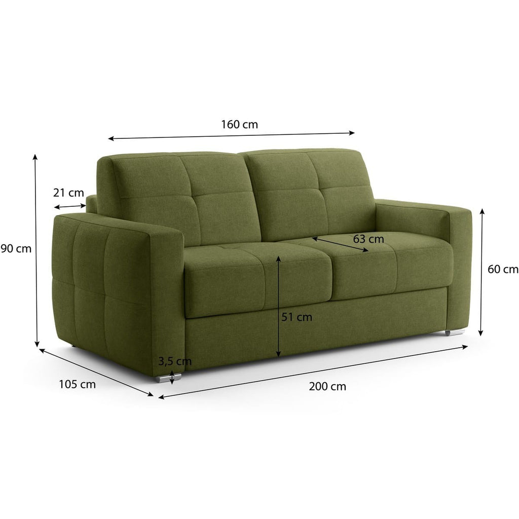 Cassian - Canapé Capitonné Convertible 3 Places en Tissu Chenille - Ouverture Express - Vert Olive