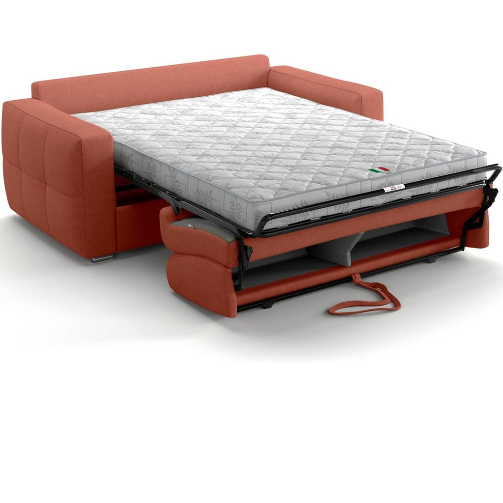 Cassian - Canapé Capitonné Convertible 3 Places en Tissu Chenille - Ouverture Express - Terracotta