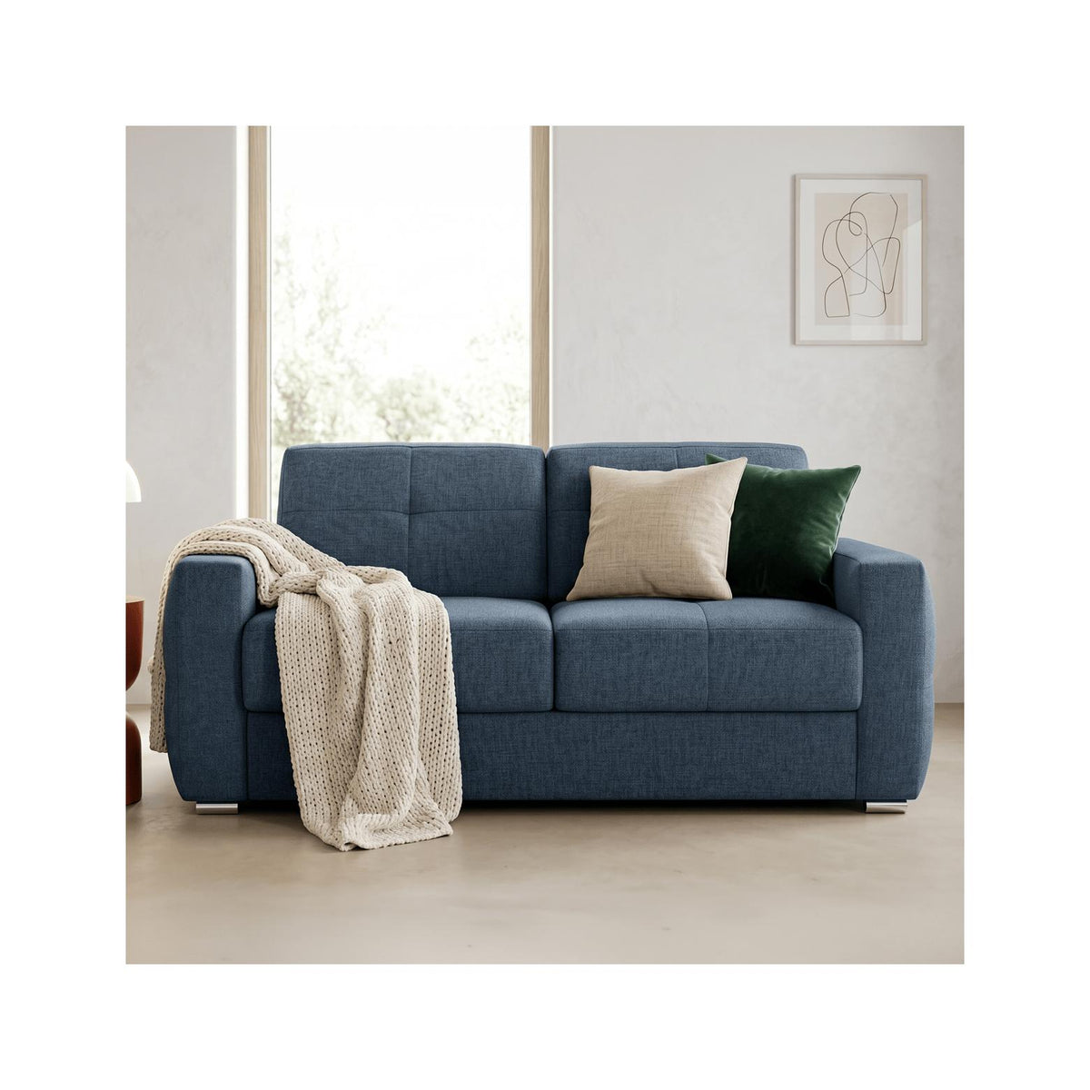 Cassian - Canapé Capitonné Convertible 3 Places en Tissu Chenille - Ouverture Express - Bleu Foncé