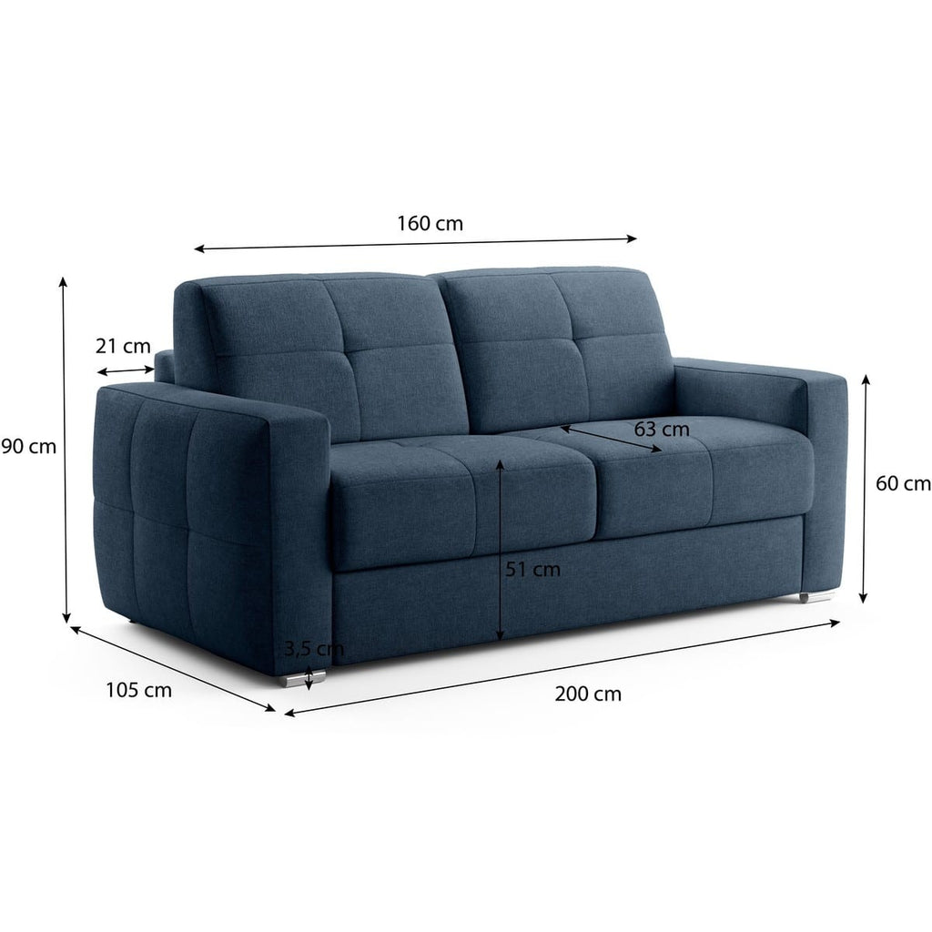 Cassian - Canapé Capitonné Convertible 3 Places en Tissu Chenille - Ouverture Express - Bleu Foncé