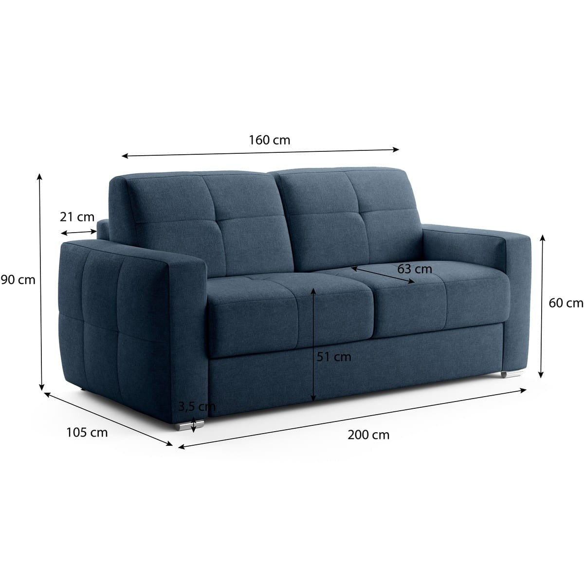Cassian - Canapé Capitonné Convertible 3 Places en Tissu Chenille - Ouverture Express - Bleu Foncé