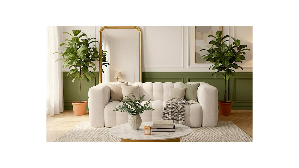Cester - Canapé Capitonné 3 Places en Tissu Chenille - Beige