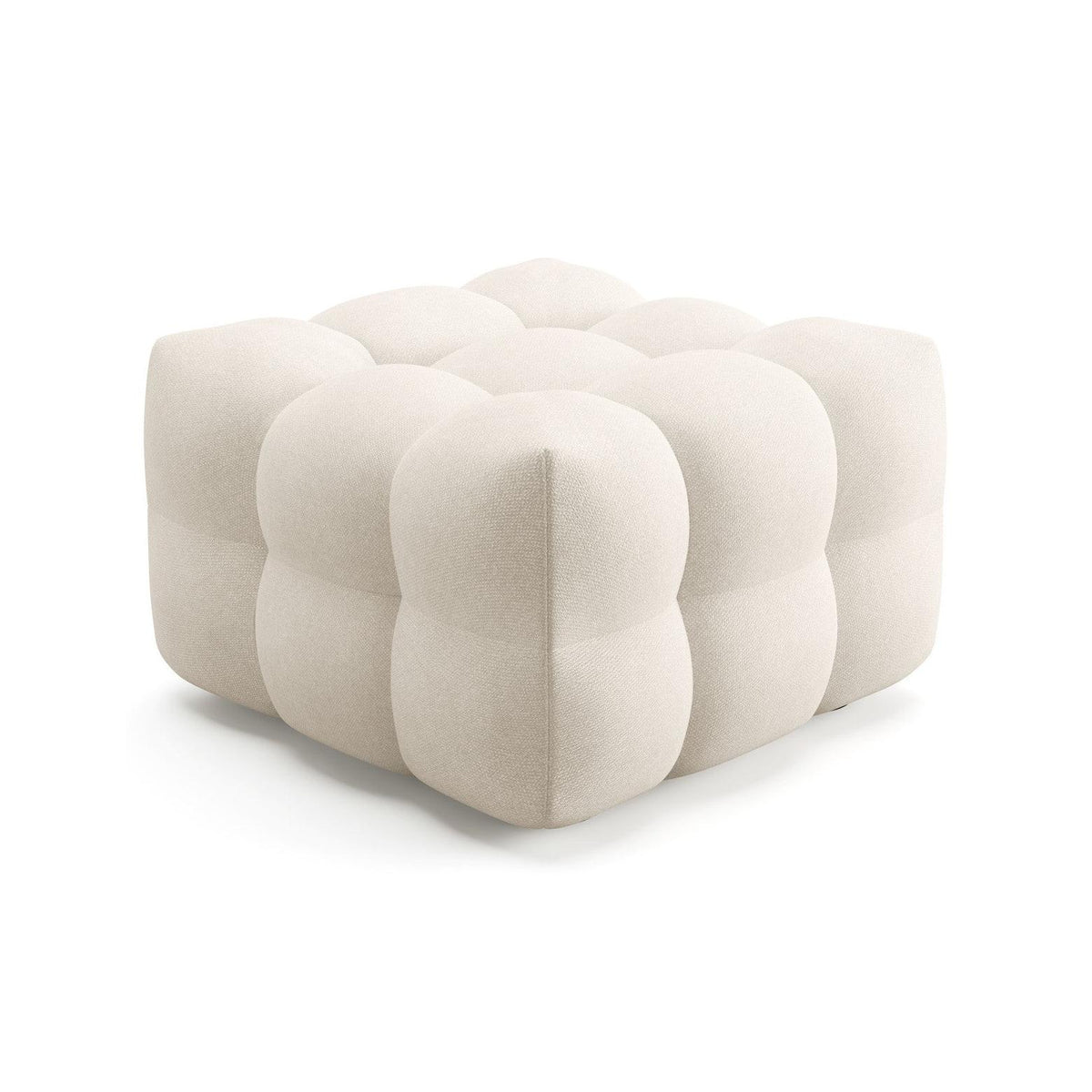 Cester - Pouf Capitonné en Tissu Bouclé - Beige