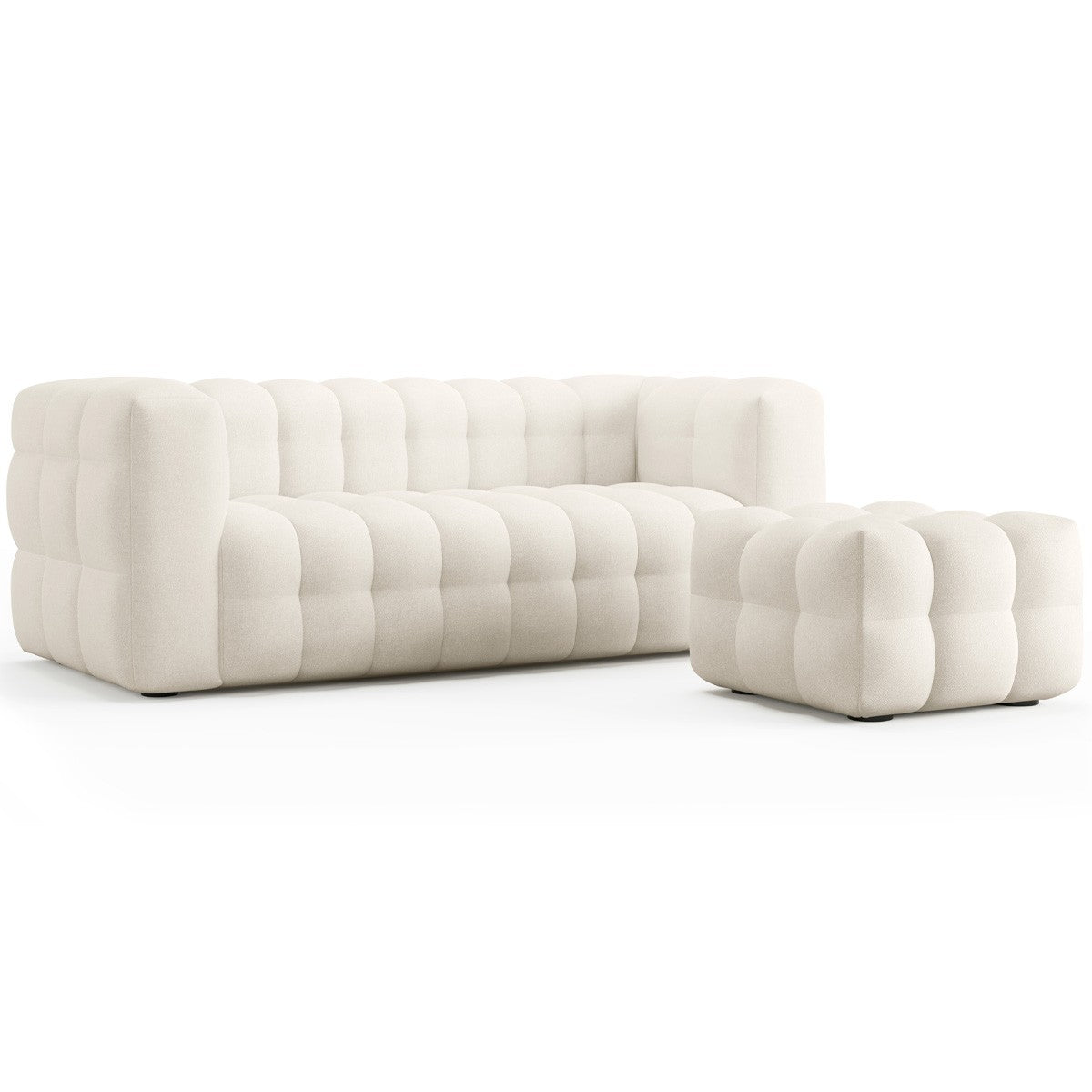 Cester - Pouf Capitonné en Tissu Bouclé - Beige
