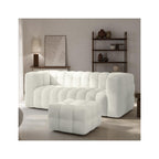 Cester - Pouf Capitonné en Tissu Bouclé - Beige