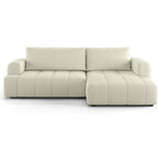 Karl - Canapé d'Angle à Droite Convertible 4 Places en Tissu Chenille - Ouverture Rapide - Beige