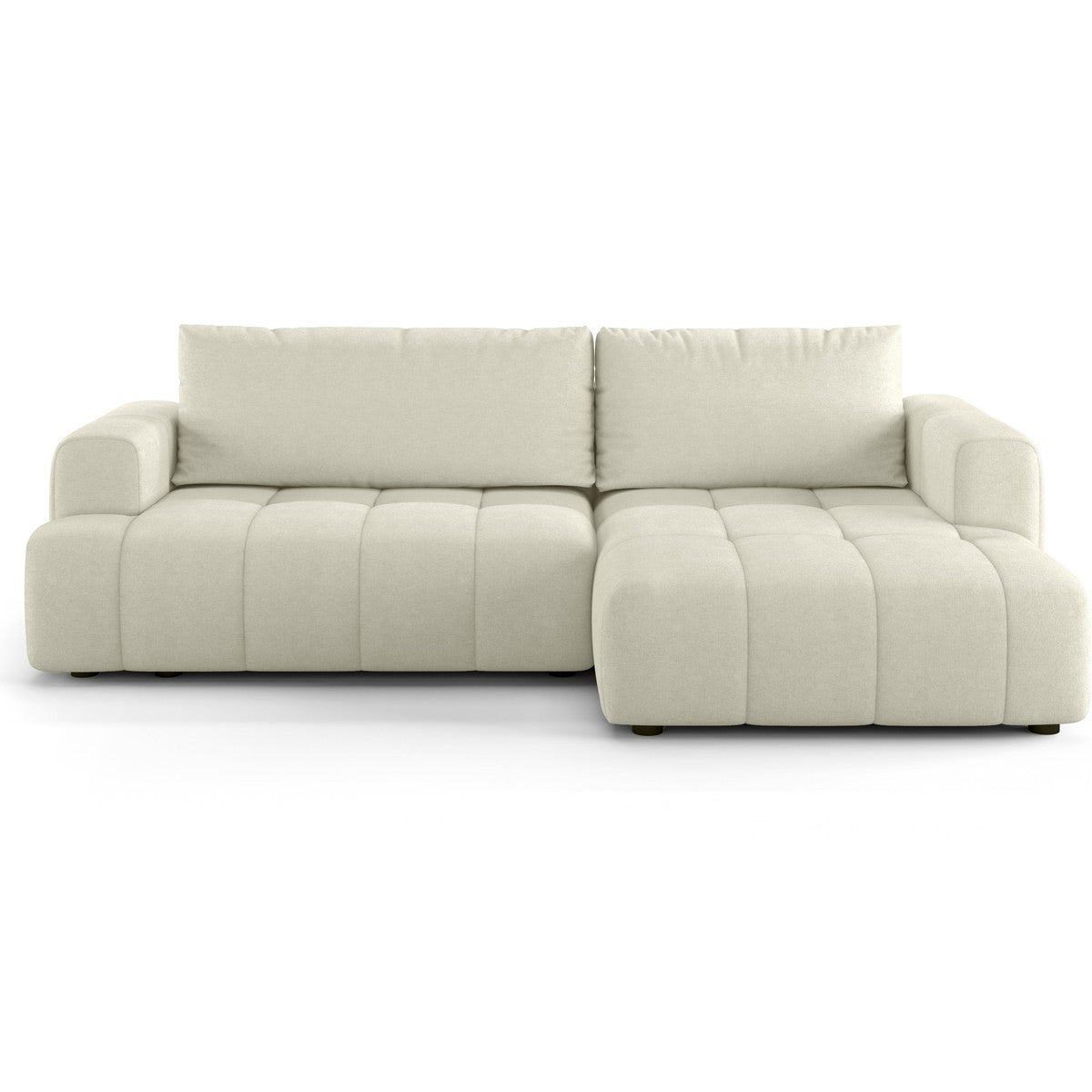 Karl - Canapé d'Angle à Droite Convertible 4 Places en Tissu Chenille - Ouverture Rapide - Beige