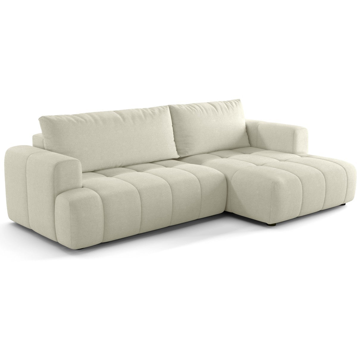 Karl - Canapé d'Angle à Droite Convertible 4 Places en Tissu Chenille - Ouverture Rapide - Beige