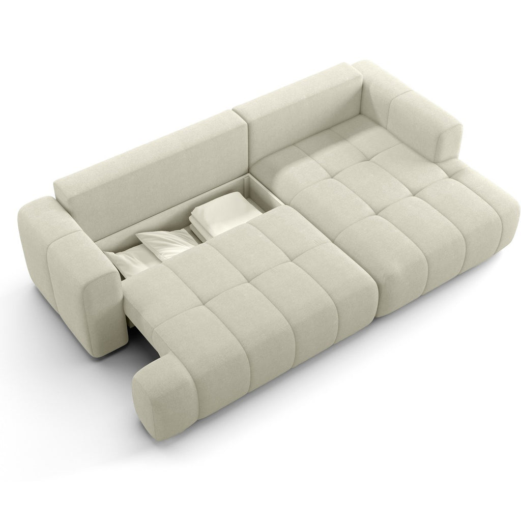 Karl - Canapé d'Angle à Droite Convertible 4 Places en Tissu Chenille - Ouverture Rapide - Beige