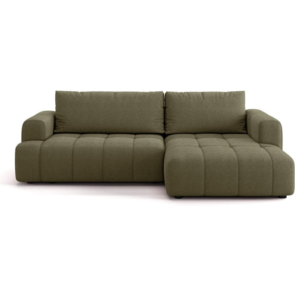 Karl - Canapé d'Angle à Droite Convertible 4 Places en Tissu Chenille - Ouverture Rapide - Vert Olive