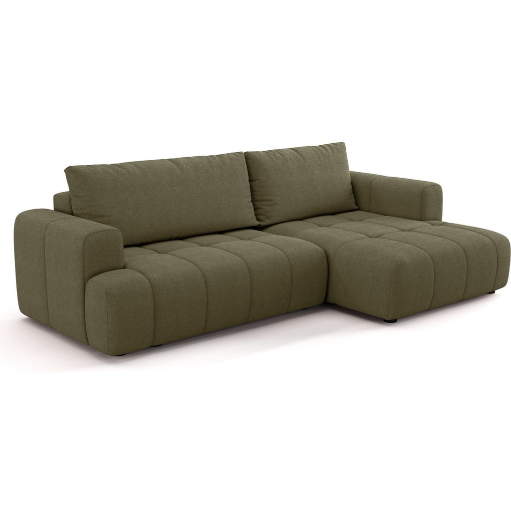 Karl - Canapé d'Angle à Droite Convertible 4 Places en Tissu Chenille - Ouverture Rapide - Vert Olive